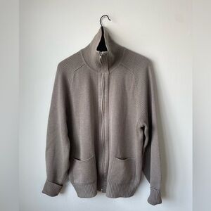 Grandpa Grandma Wool Full-Zip Sweater with Collar - unisex mens womens Oatmeal